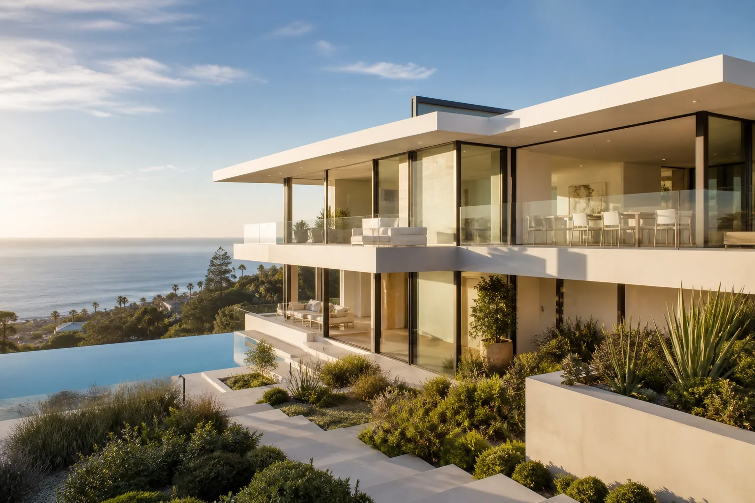 Sunlit modern coastal residence overlooking the ocean